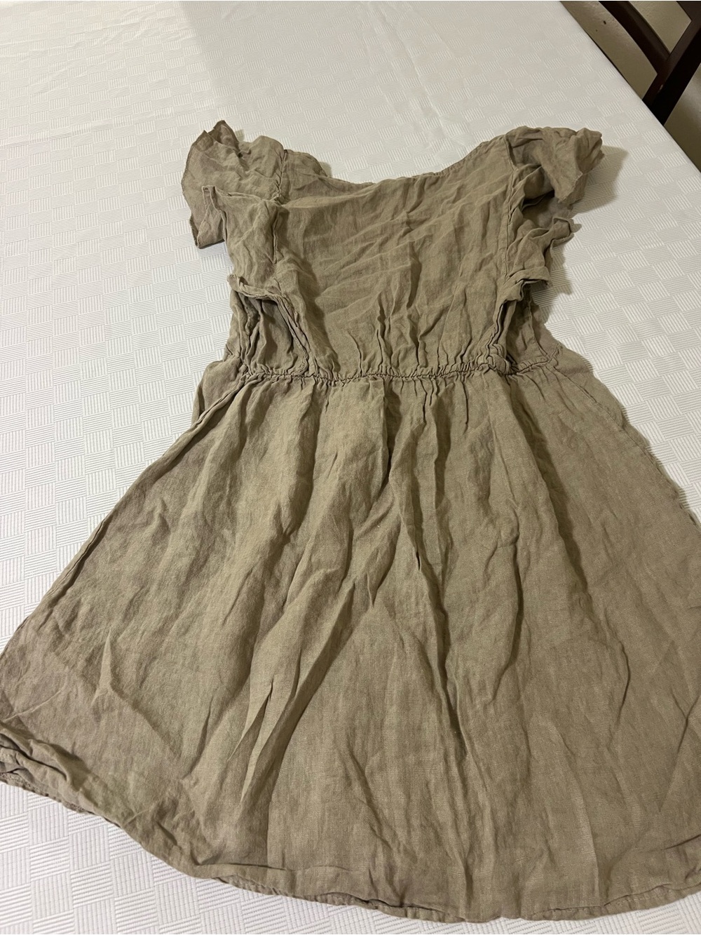 V-Neck Olive Green Button-Front Ruffle Sleeve Mini Dress - Picture 4 of 6